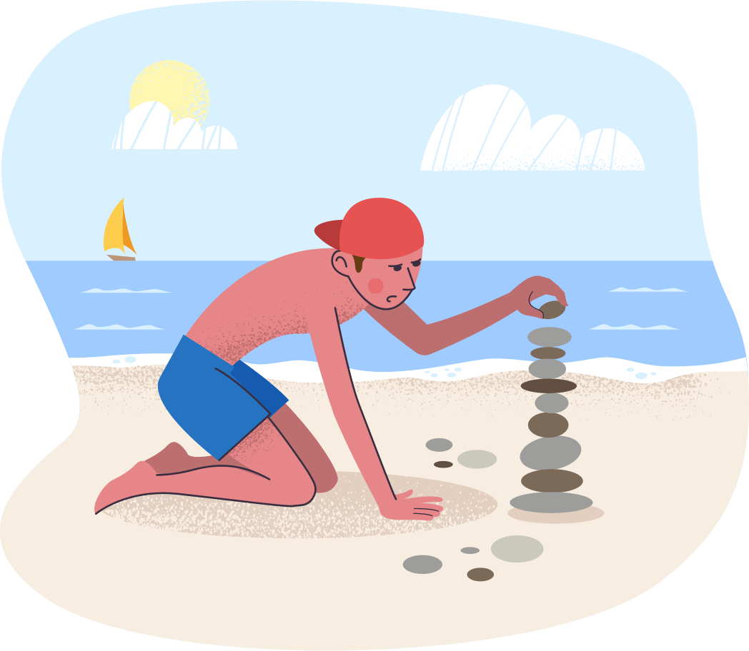 stacking rocks on beach